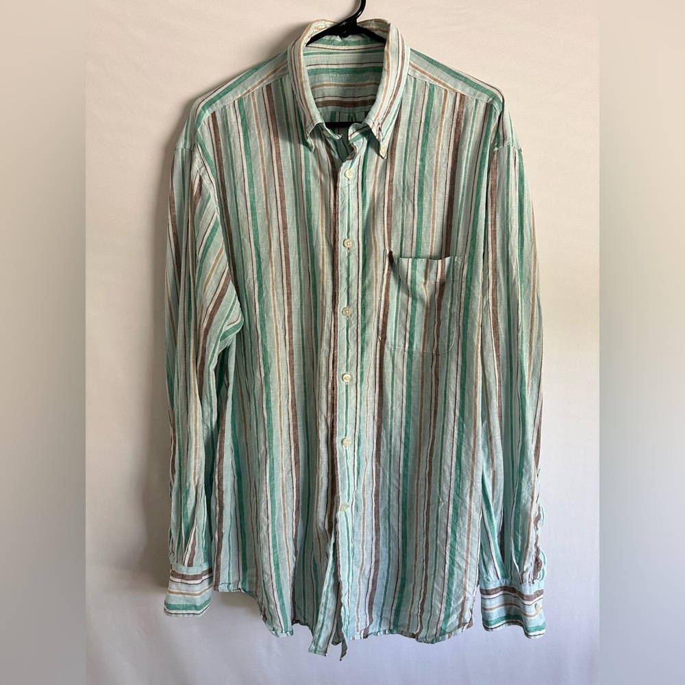 Pedro Del Hierro Linen Button Up Mens XL Striped Long Sleeve Shirt Multicolor